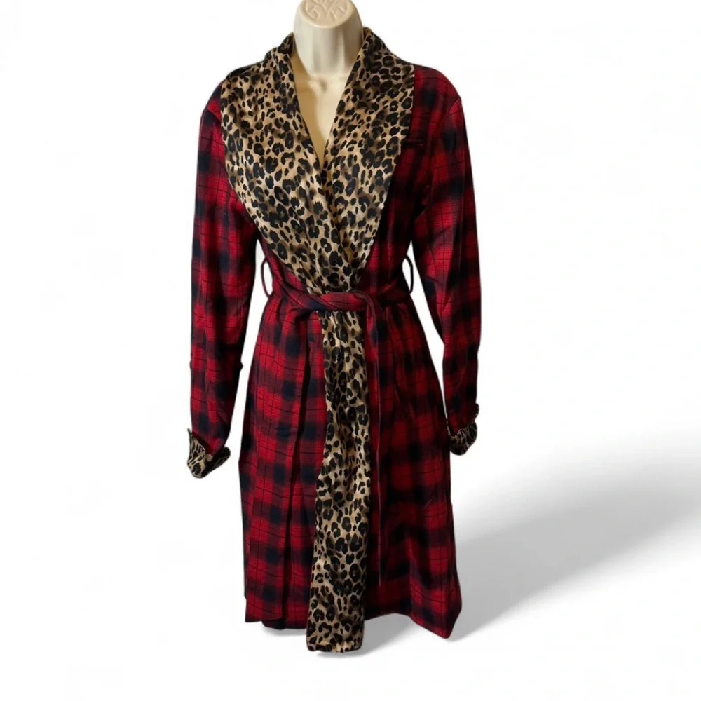 Plaid Leopard Contrast Coat - Picture 1 of 16